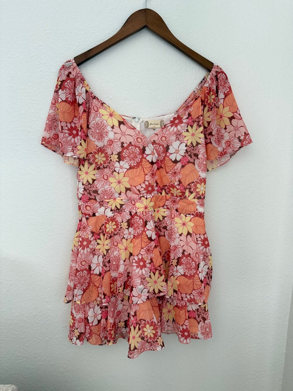 70s Floral Retro Floral Printed Romper Size Large